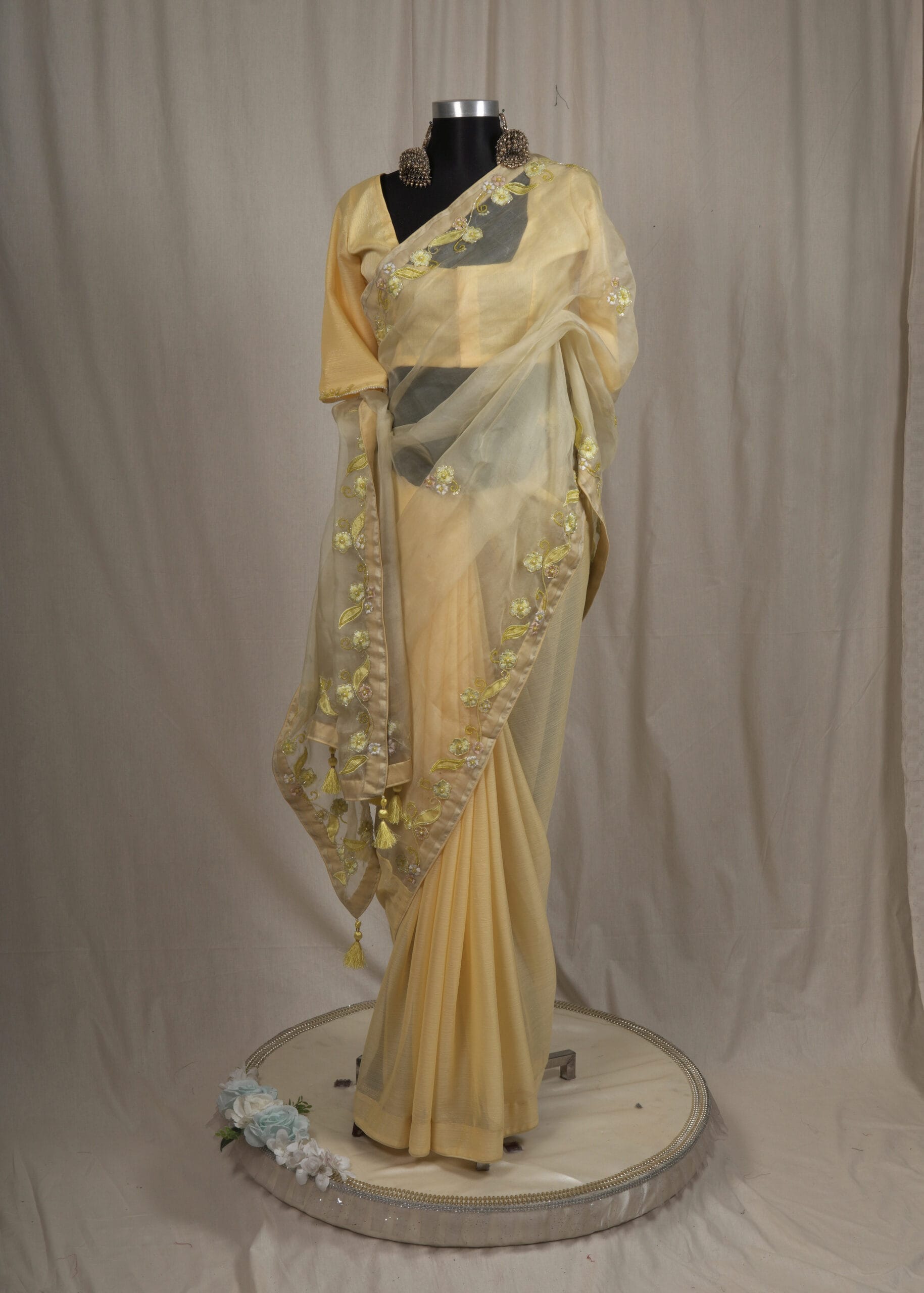 Laser Cut Applique Muslin Saree - Image 2