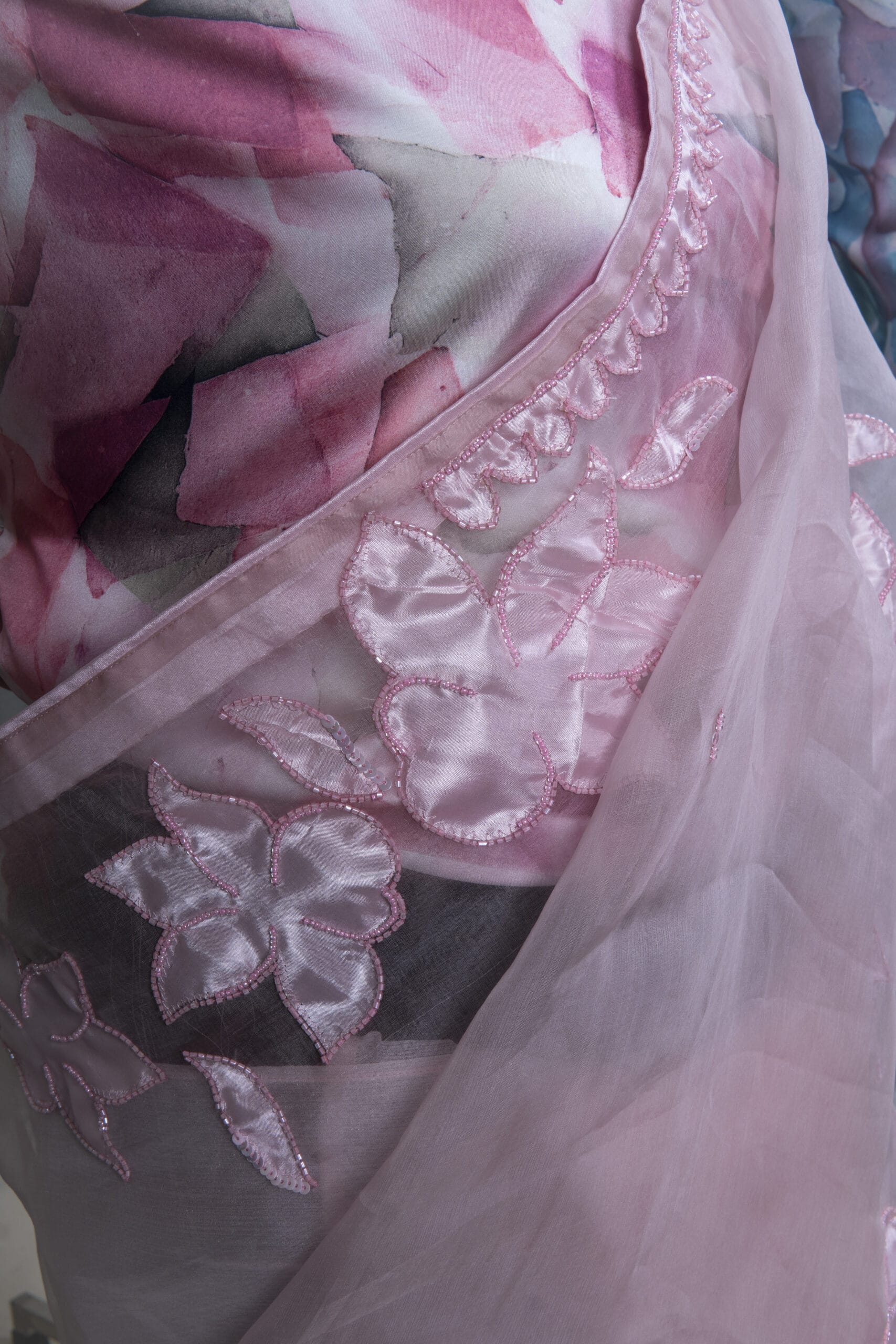 Laser Cut Poppy Applique Saree - Image 3