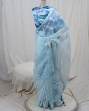 Laser Cut Poppy Applique Saree