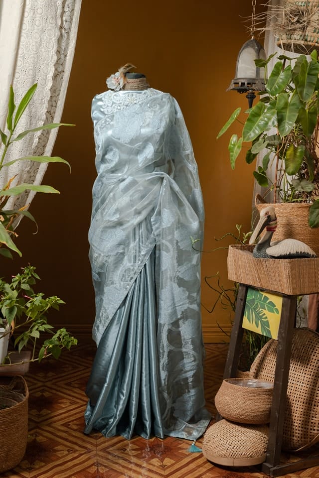 Kusum Kanon Luxury Organza Saree with Floral Embroidery