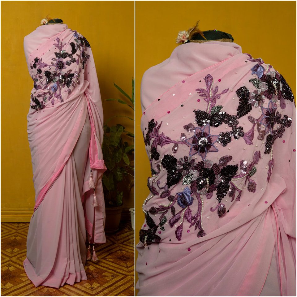 Crepe Georgette Carnation Saree