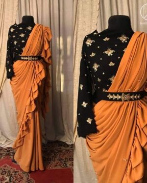 Georgette Saree with Ruffle Frills and Pitta Nakshi Blouse