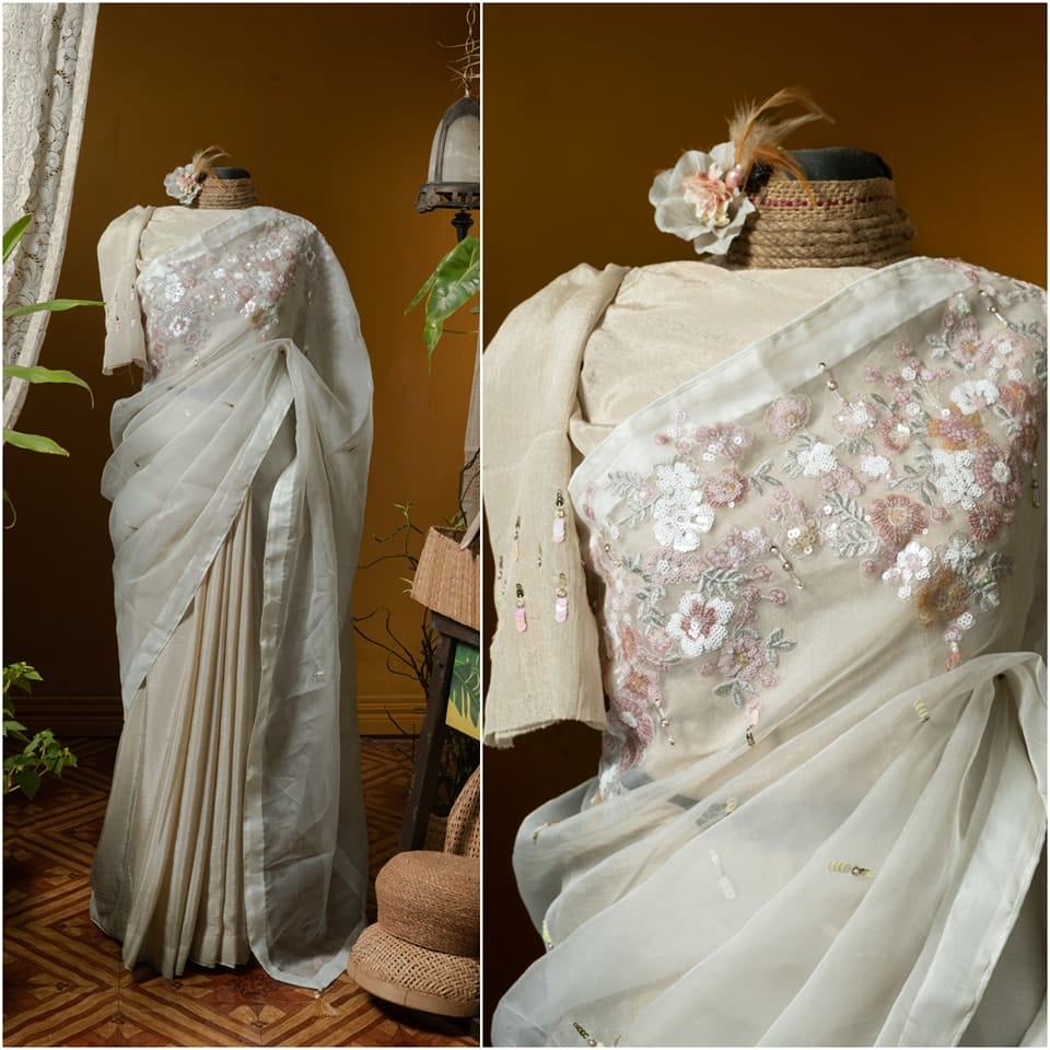 Kusum kanon moslin and chinon silk saree