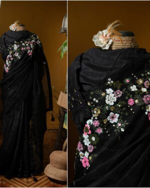 Kusum kanon moslin and chinon silk saree
