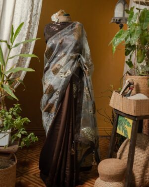Kusum Kanon Luxury Organza Saree with Floral Embroidery