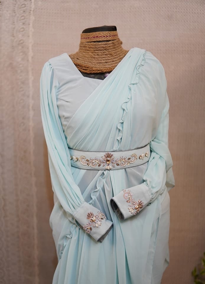 Georgette Saree with Double Ruffle Frills - Image 2