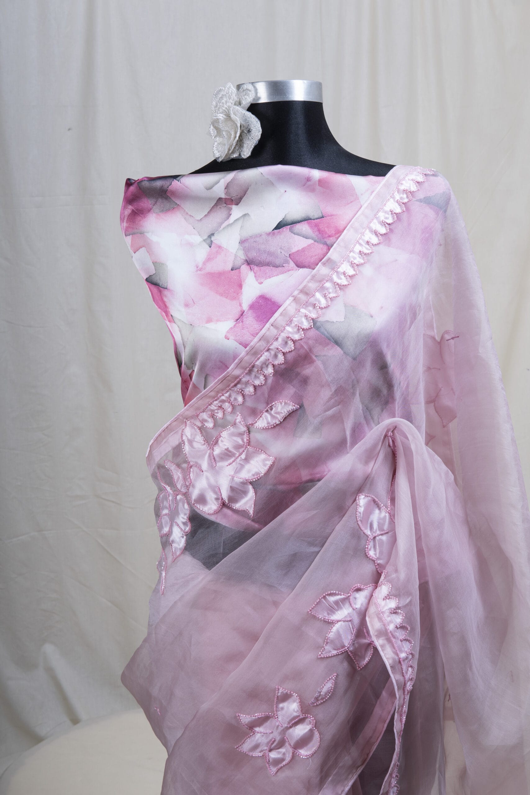 Laser Cut Poppy Applique Saree - Image 2