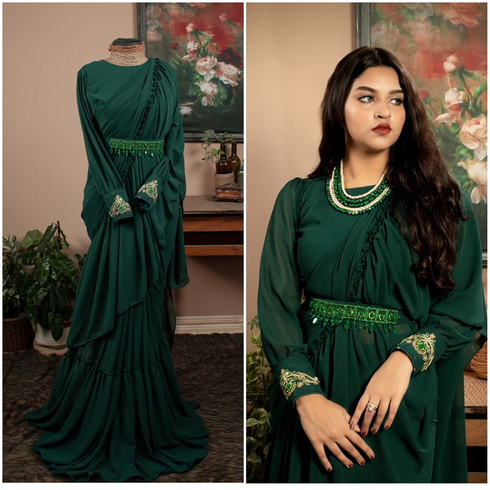 Georgette Saree with Double Ruffle Frills - Image 3
