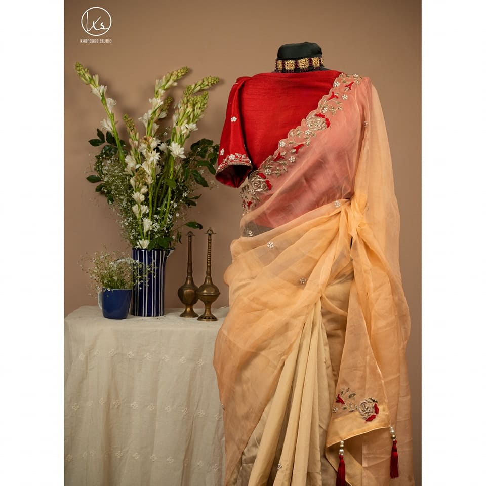 Golap Zardosi Work Muslin & Paper Silk Saree - Image 3