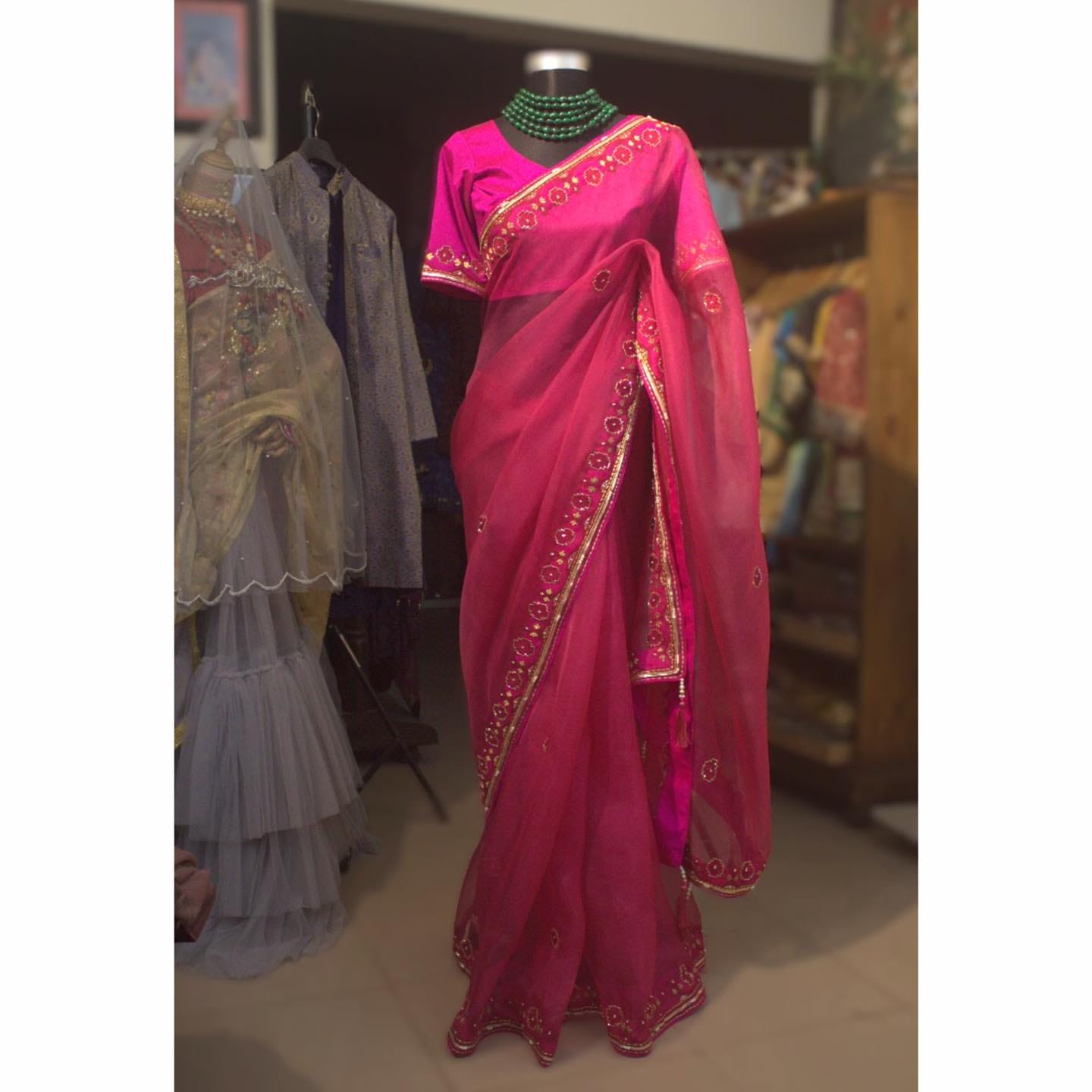 Muslin Embroidered Jamdani motif inspired saree - Image 4