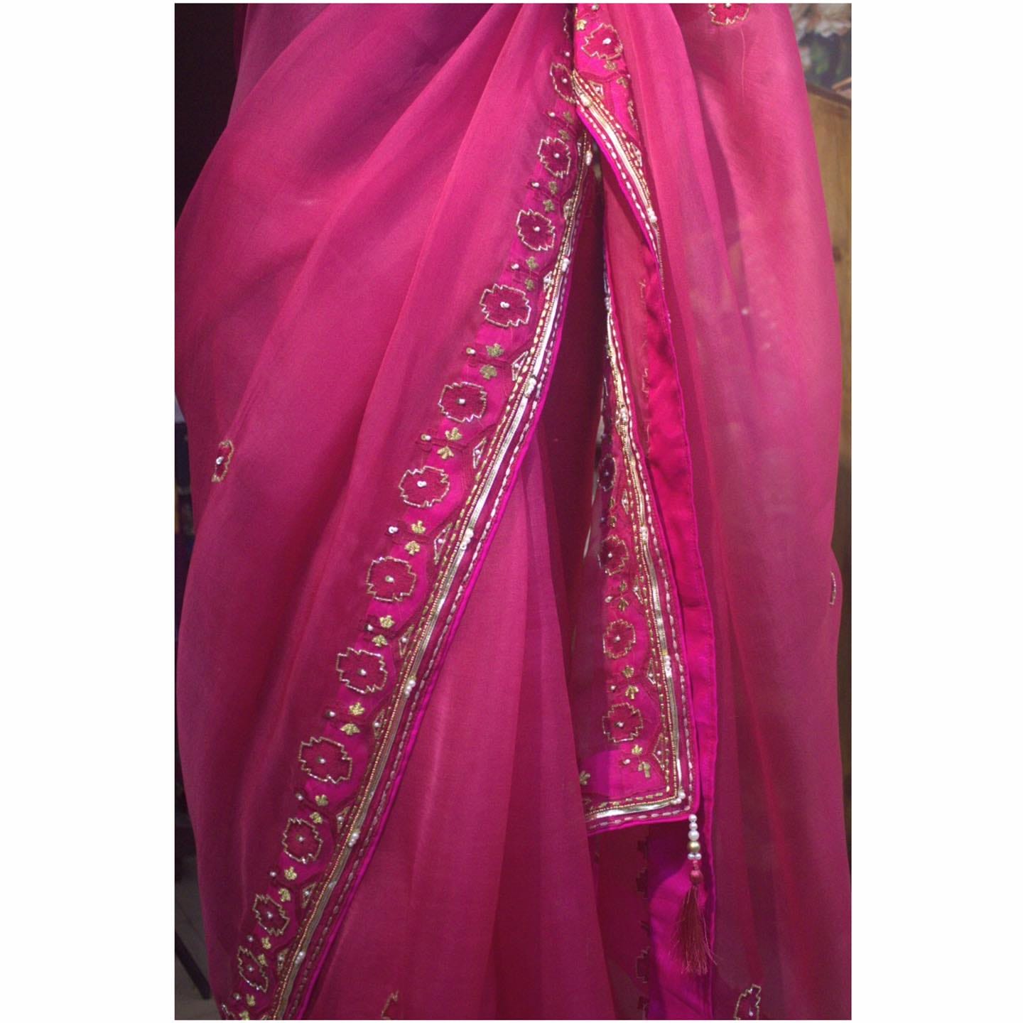 Muslin Embroidered Jamdani motif inspired saree - Image 2