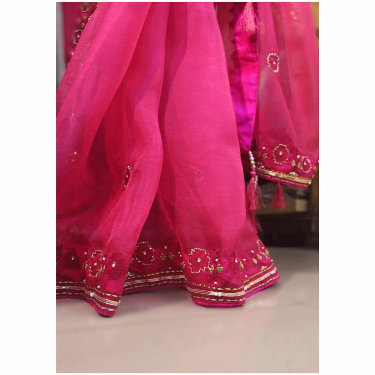 Muslin Embroidered Jamdani motif inspired saree - Image 3
