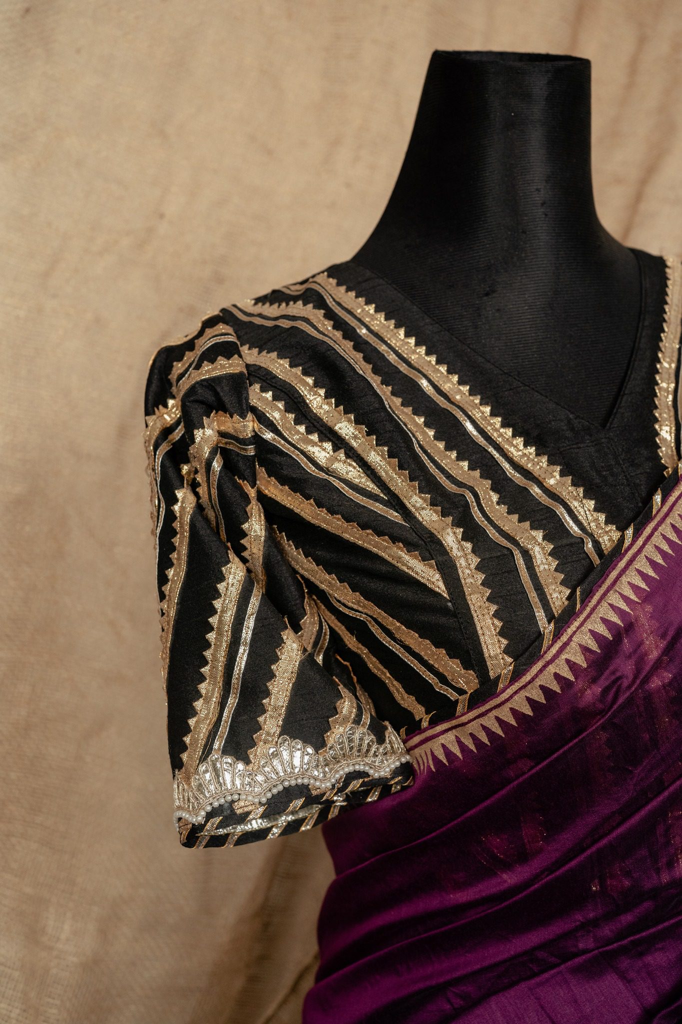 Chunri Kota Block Print Saree with Embroidery and Beads - Image 2
