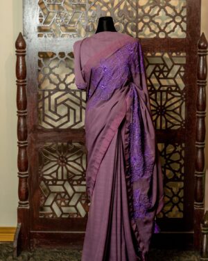 Shimmer Crepe Embroidered Saree with Beads & Sequins