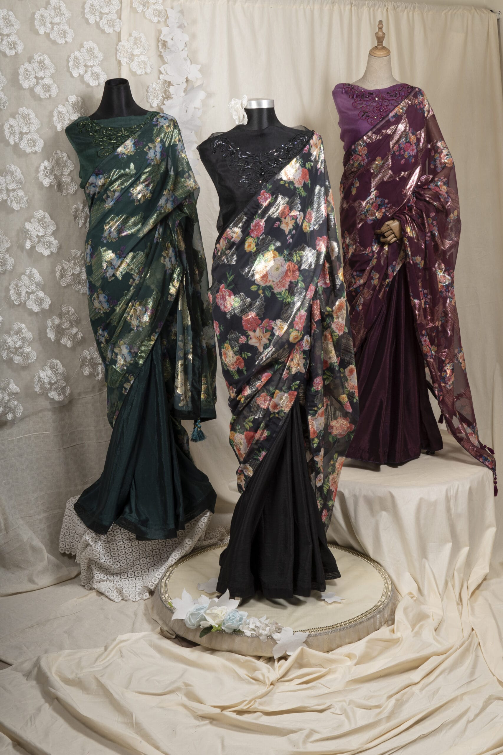 Floral Printed Organza & Chinon Silk Saree - Image 5