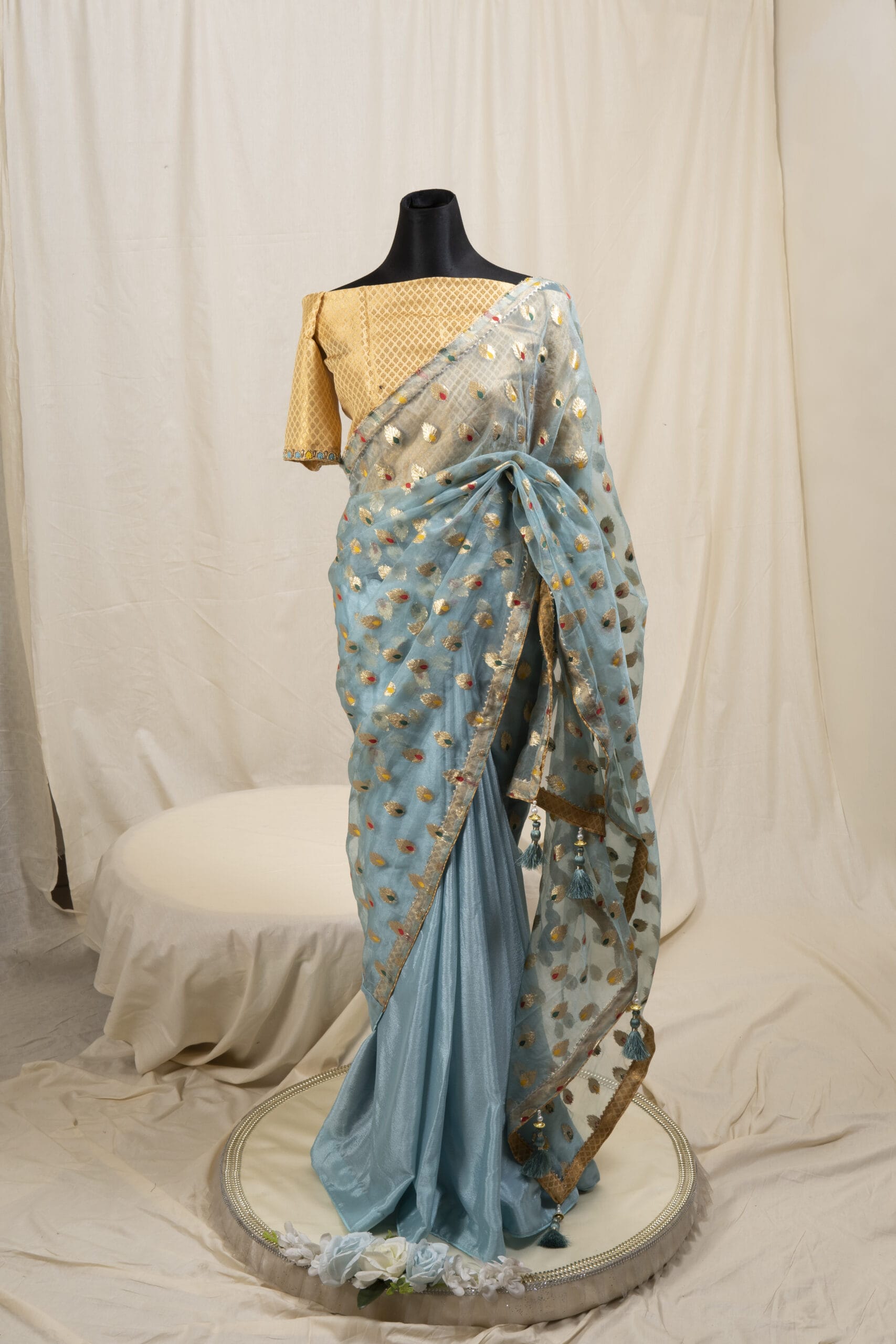 Meena Work Tissue & Chinon Silk Saree