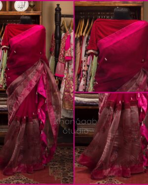 Half & Half Muslin Floral Organza Saree