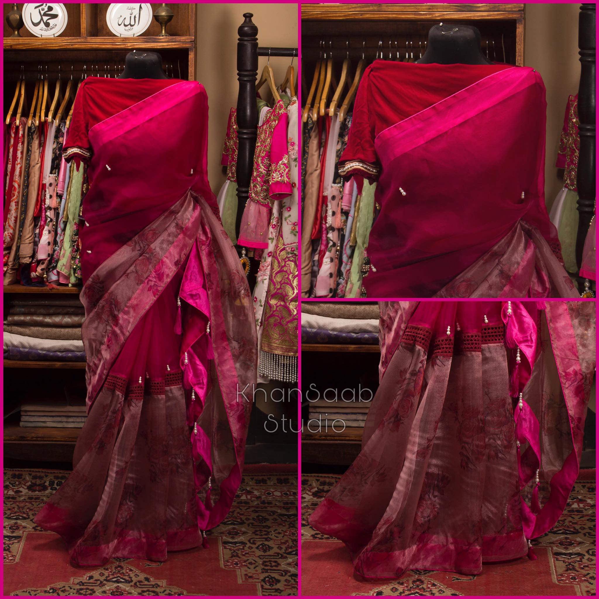 Half & Half Muslin Floral Organza Saree