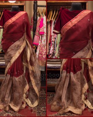 Half & Half Muslin Floral Organza Saree