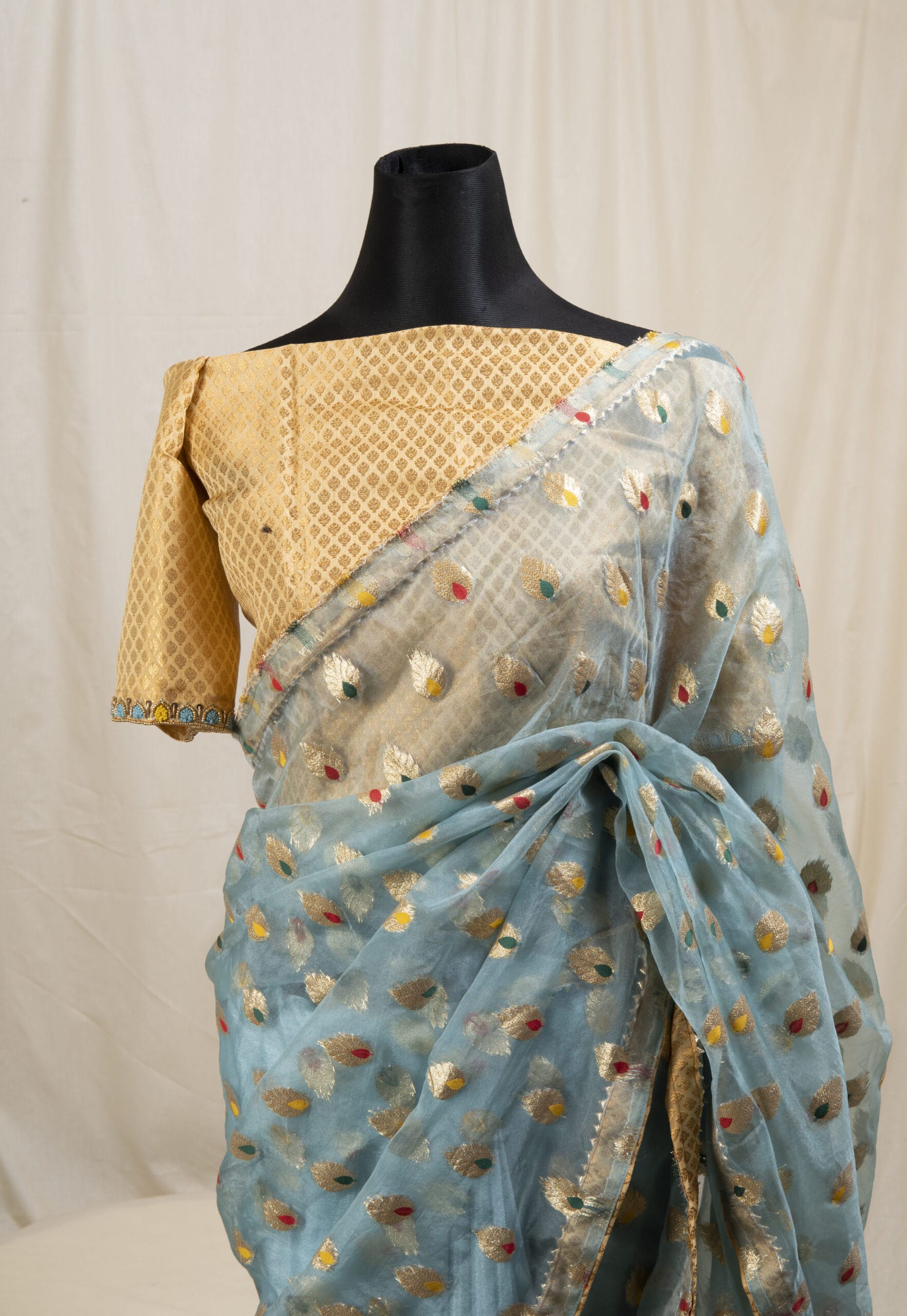 Meena Work Tissue & Chinon Silk Saree - Image 2