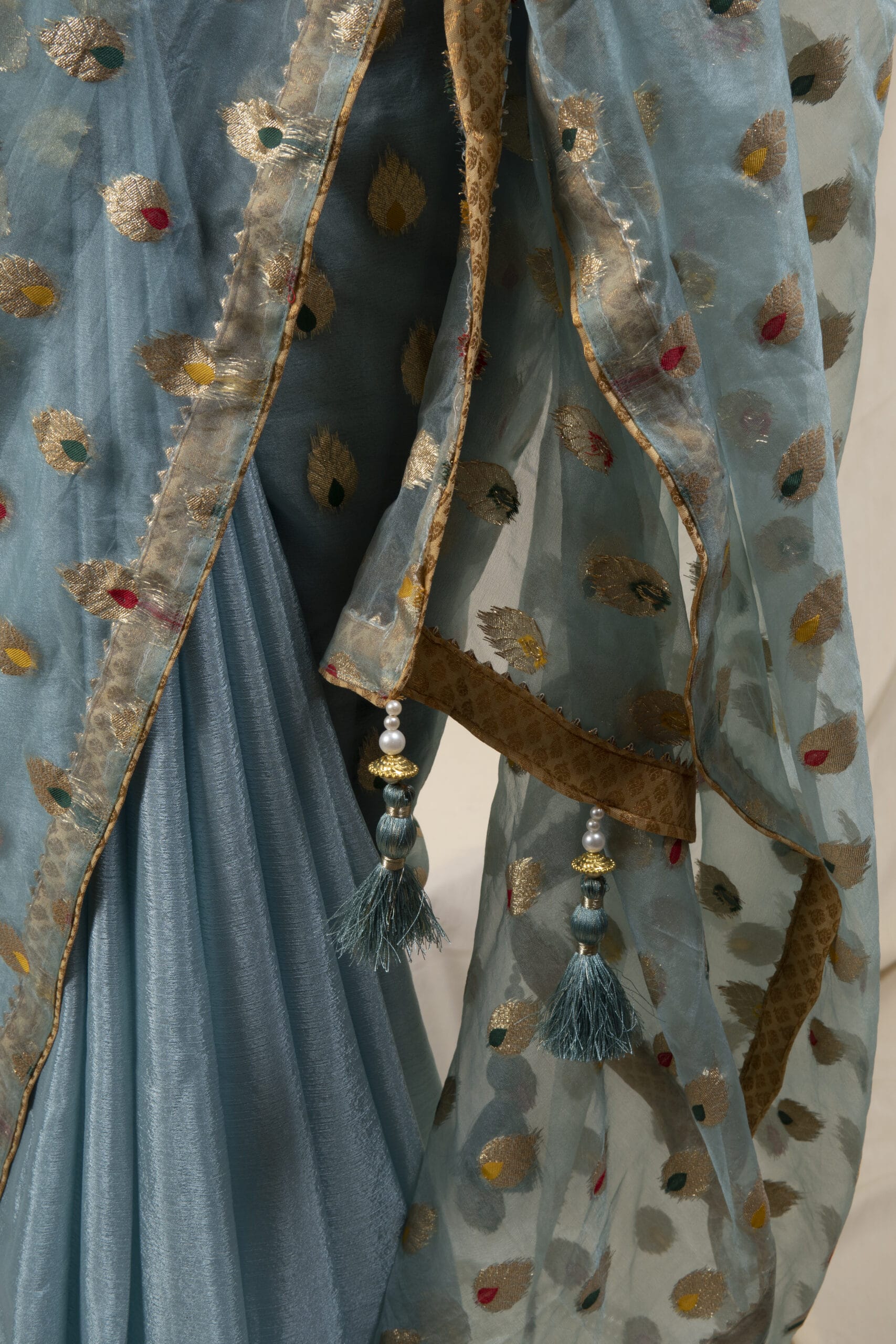 Meena Work Tissue & Chinon Silk Saree - Image 4