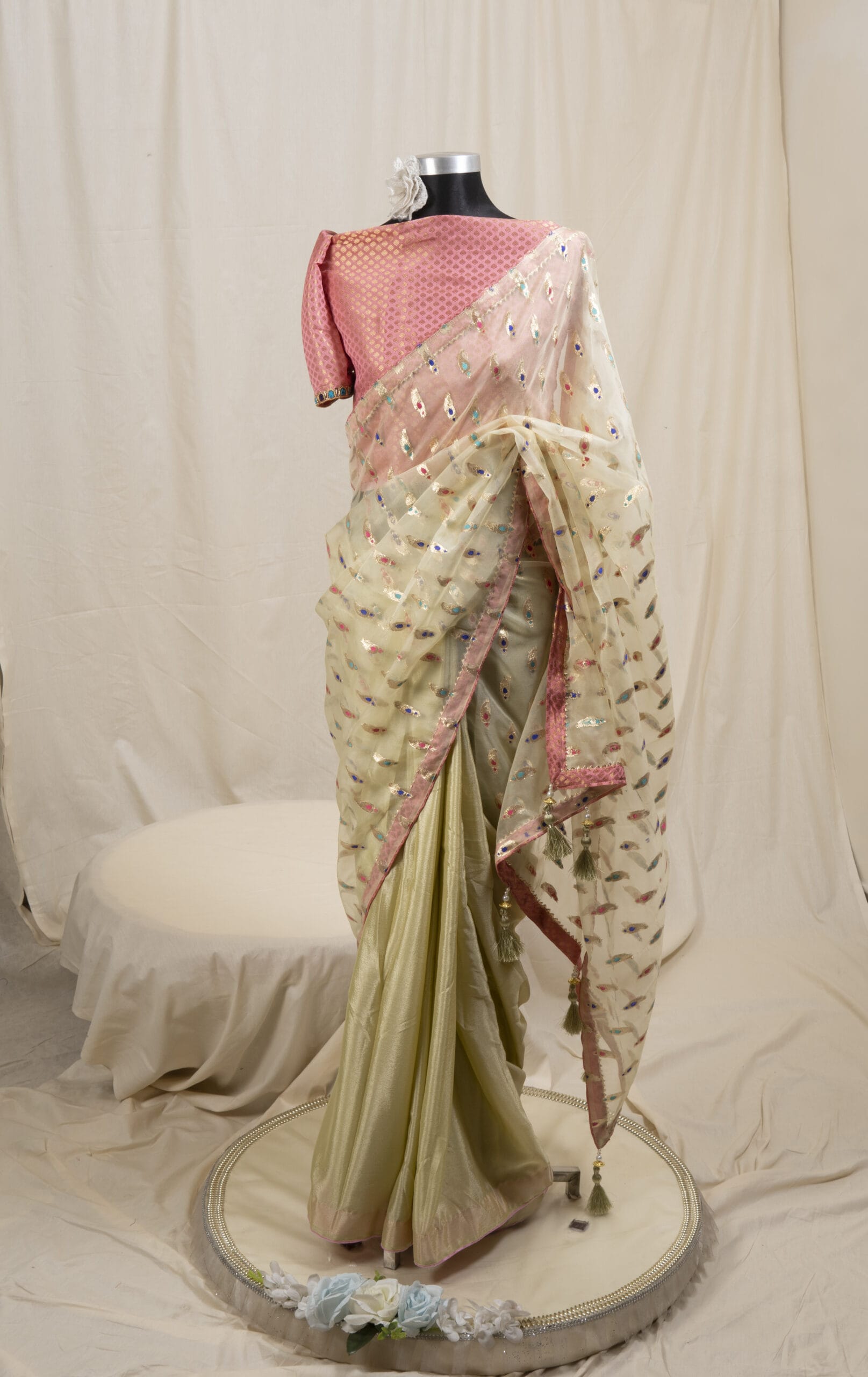 Meena Work Tissue & Chinon Silk Saree