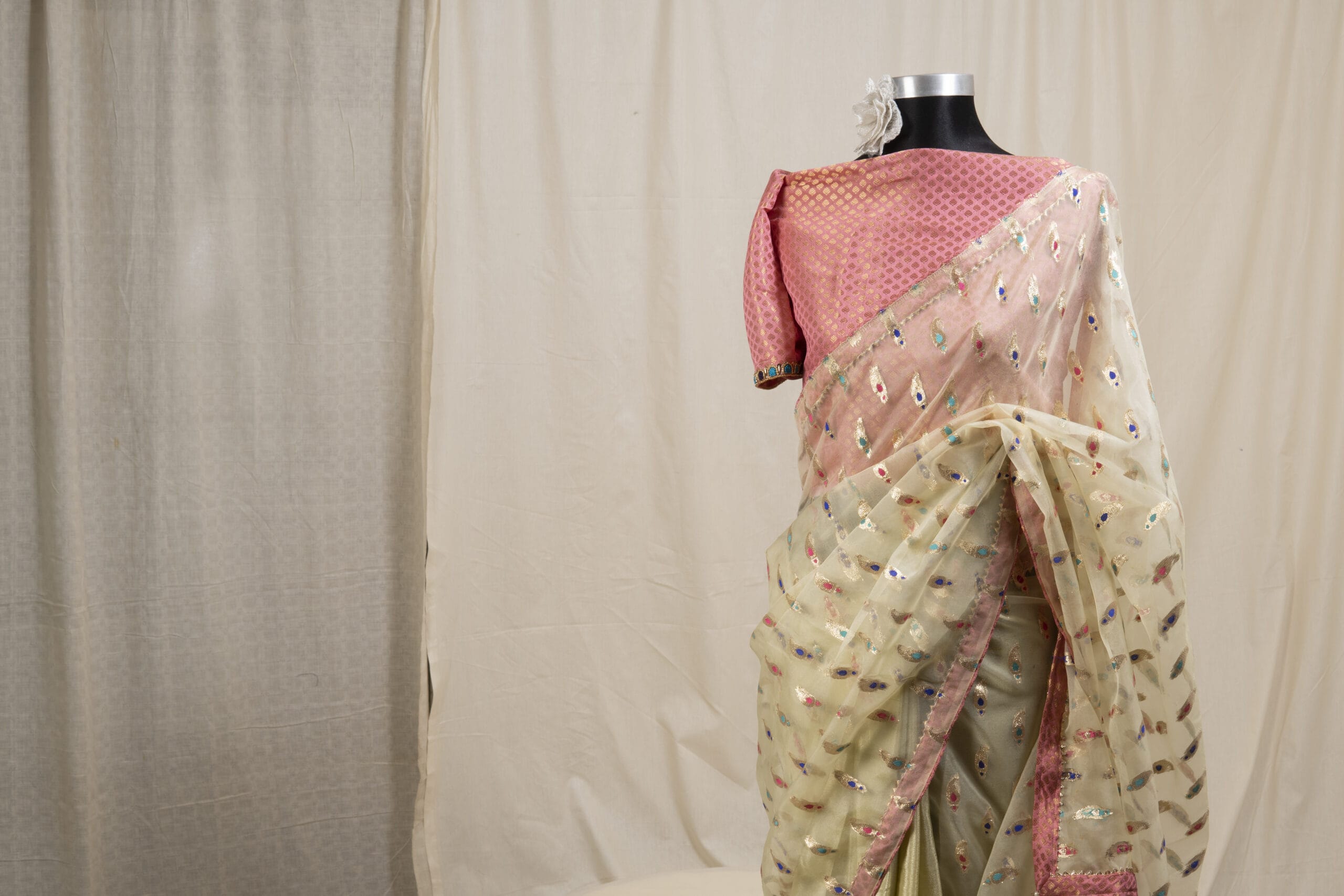 Meena Work Tissue & Chinon Silk Saree - Image 2