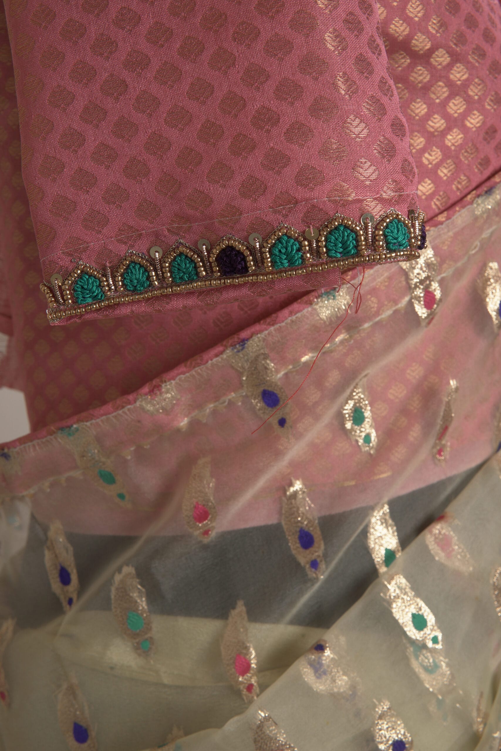 Meena Work Tissue & Chinon Silk Saree - Image 4
