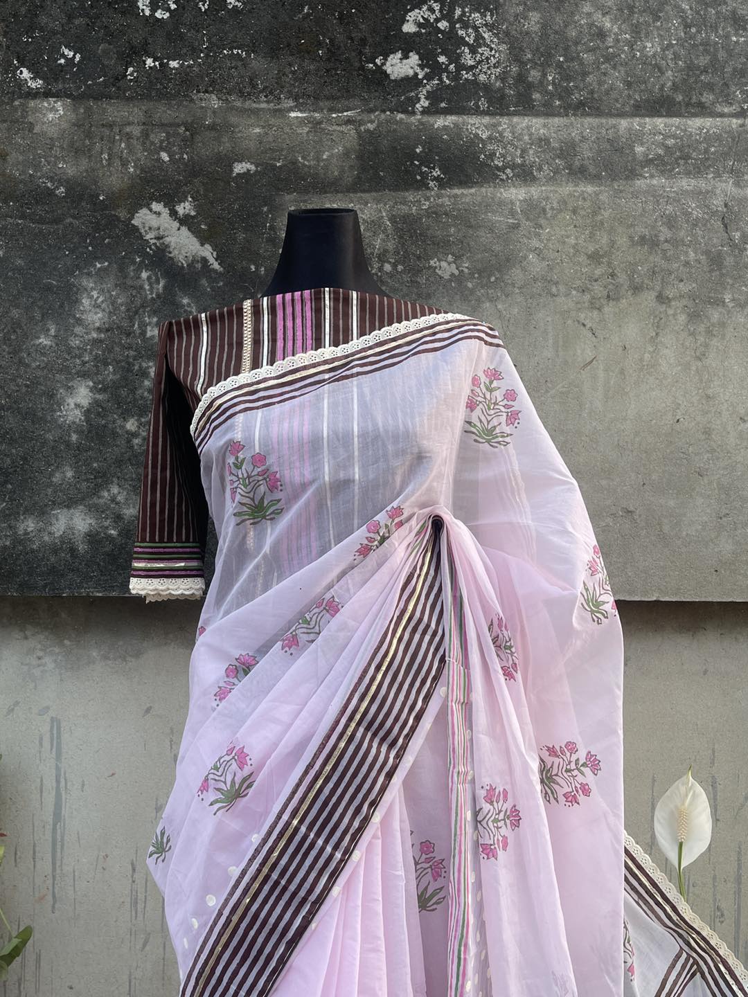 Tangail Half Silk Block cotton saree - Image 2