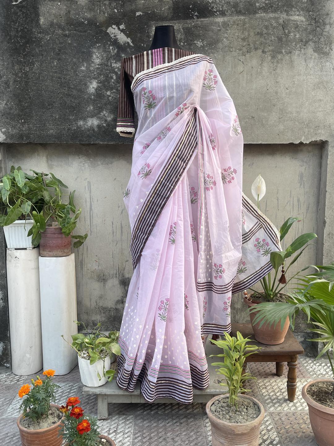 Tangail Half Silk Block cotton saree