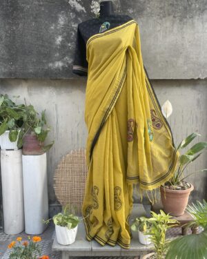 handloom Kolka Motif block print cotton saree