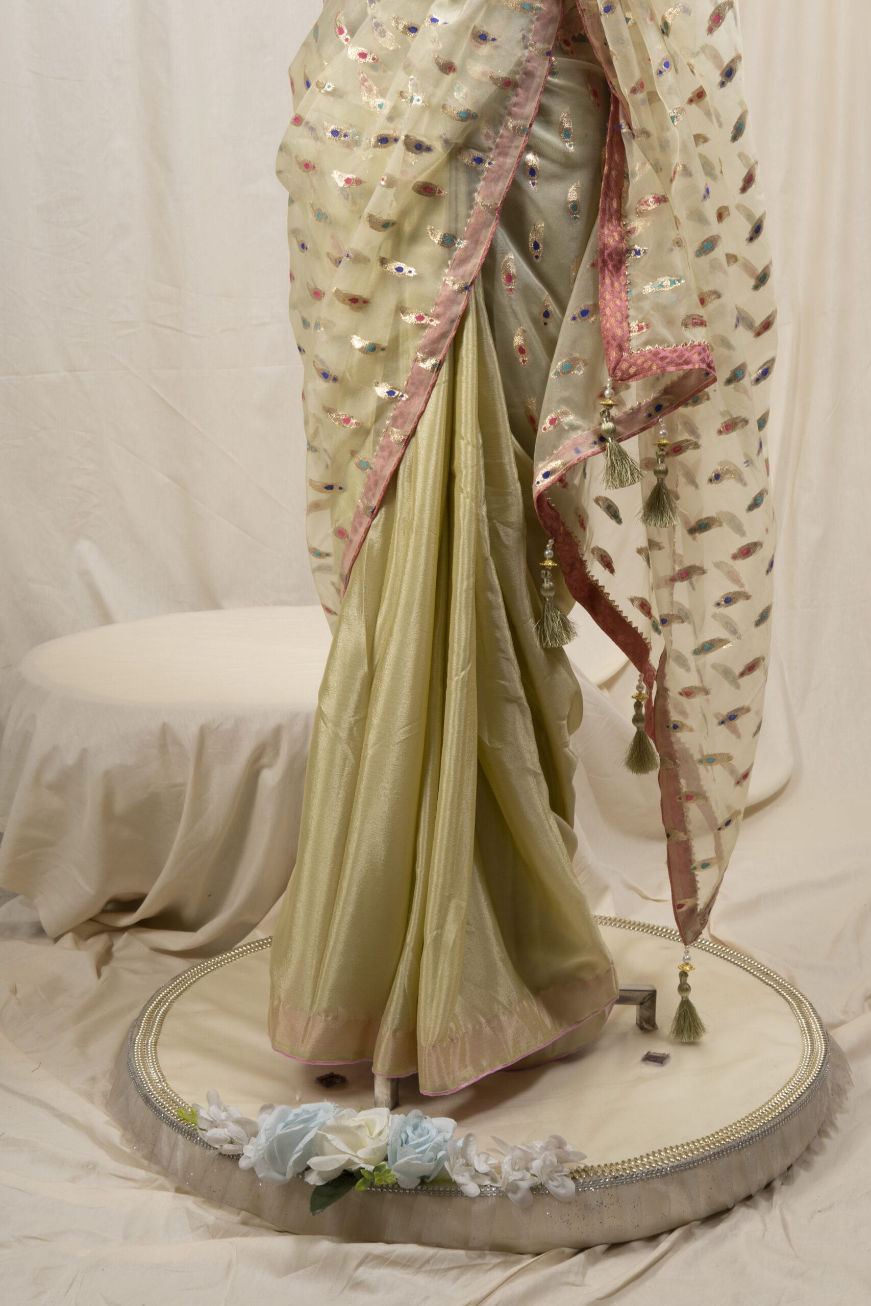 Meena Work Tissue & Chinon Silk Saree - Image 3