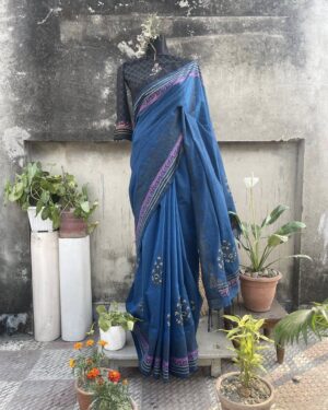 handloom block print cotton saree