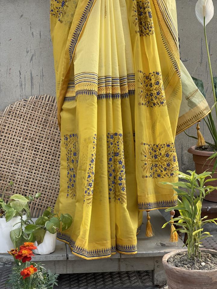 Dual-Shade Mustard Tailored Tangail Half-Silk Saree - Image 2