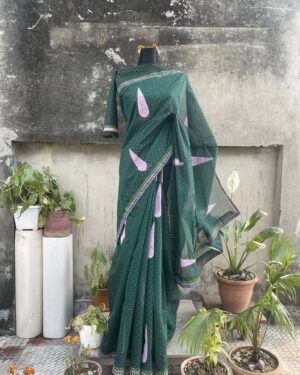 Ball print block print cotton saree