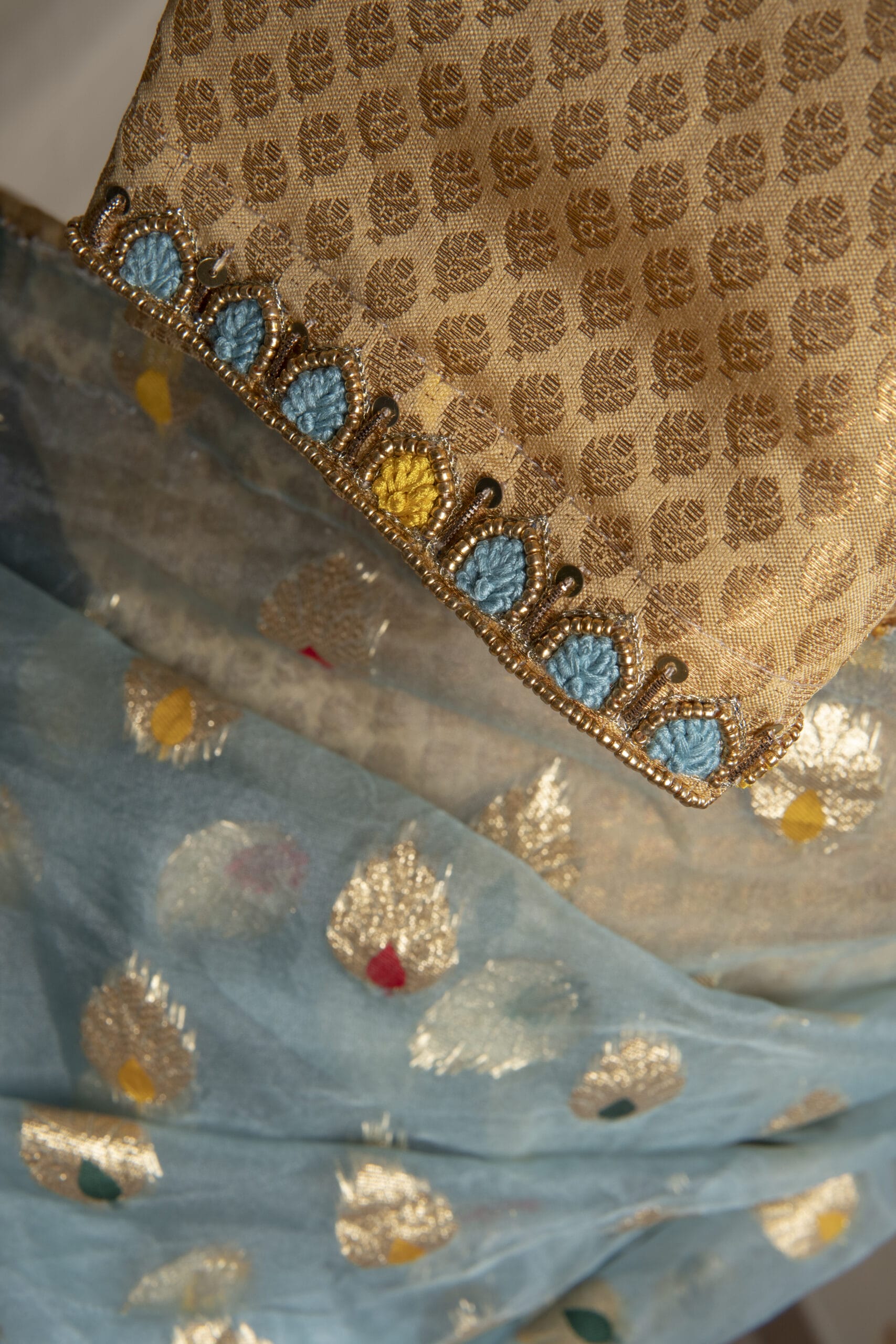 Meena Work Tissue & Chinon Silk Saree - Image 5
