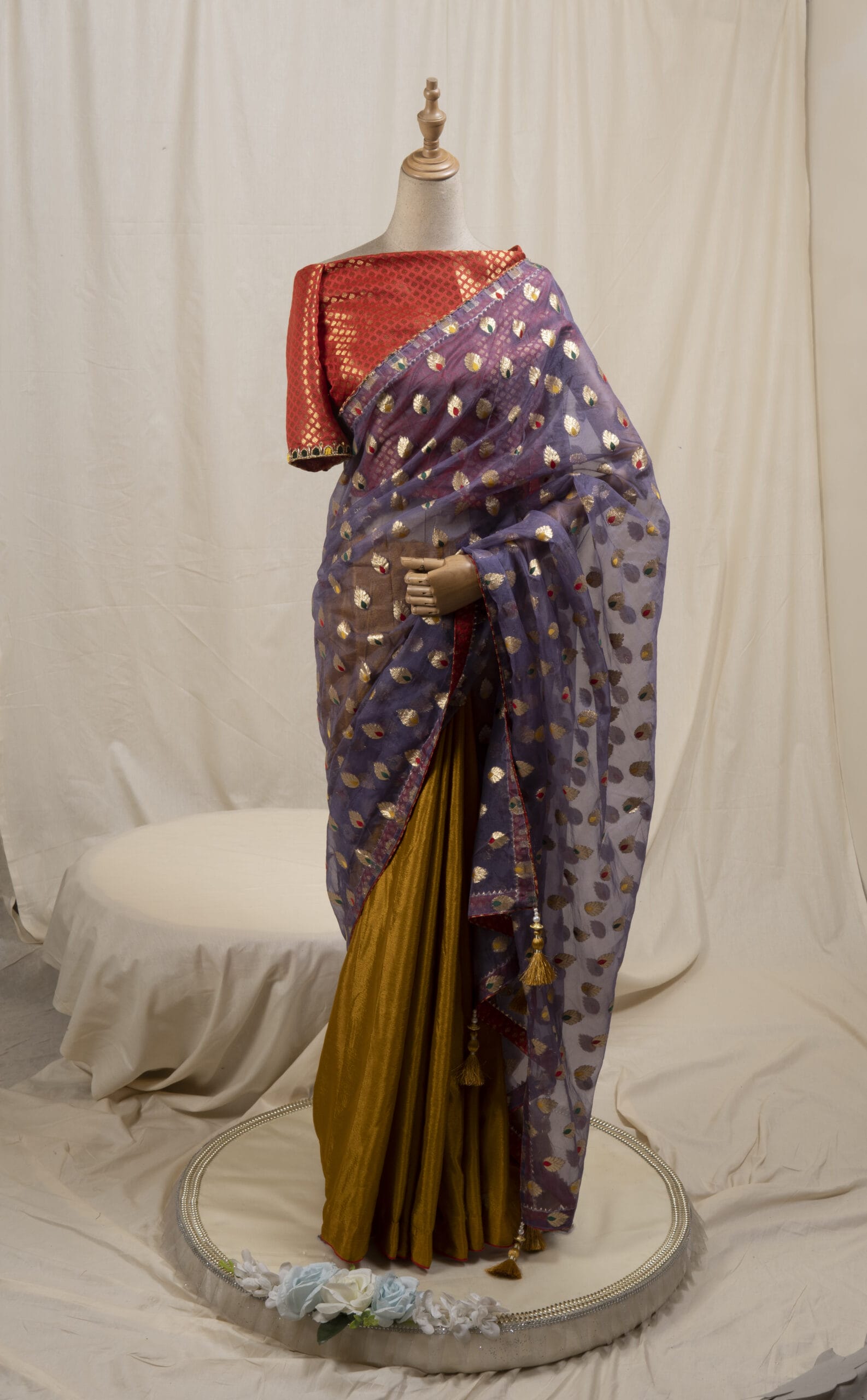 Meena Work Tissue & Chinon Silk Saree
