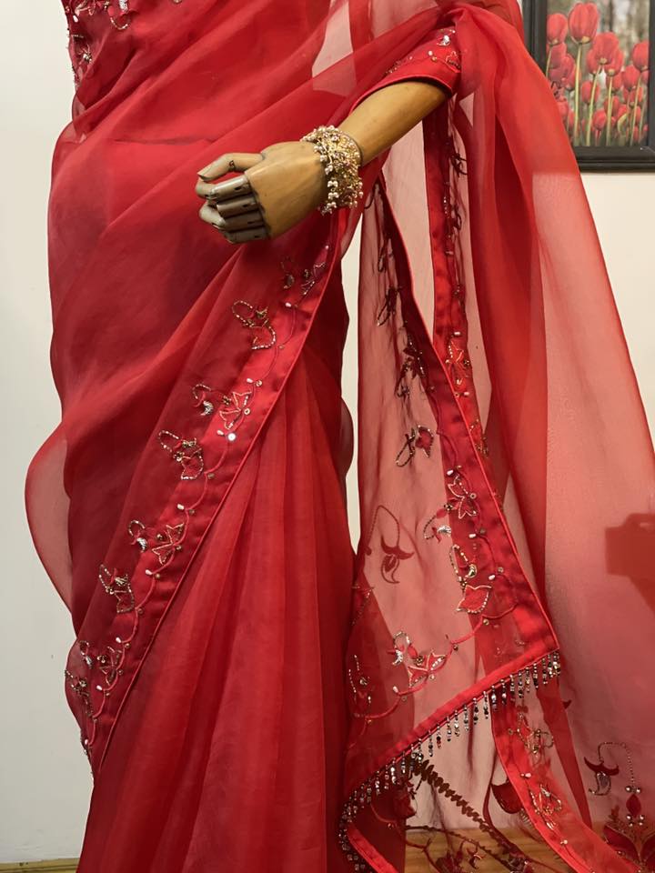 Zardosi work muslin saree - Image 3