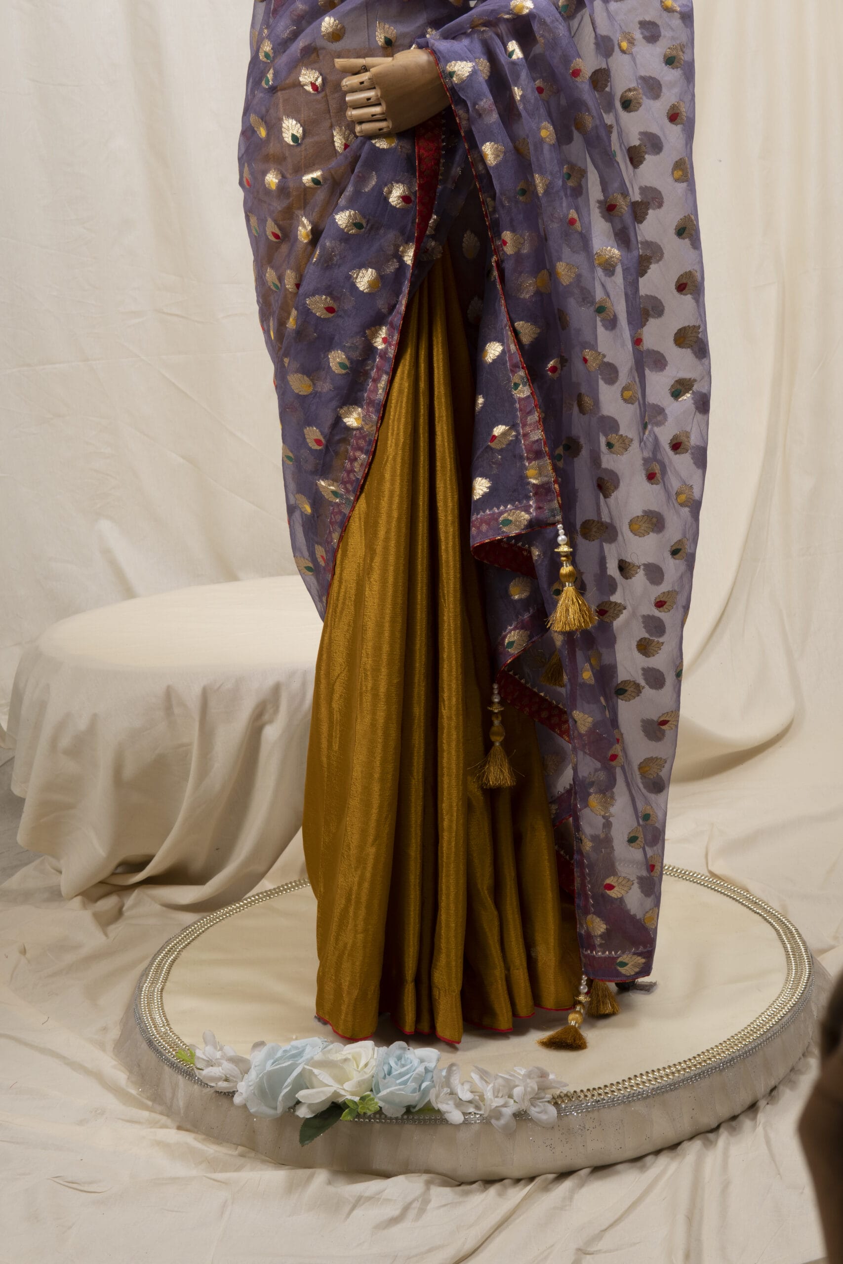 Meena Work Tissue & Chinon Silk Saree - Image 3