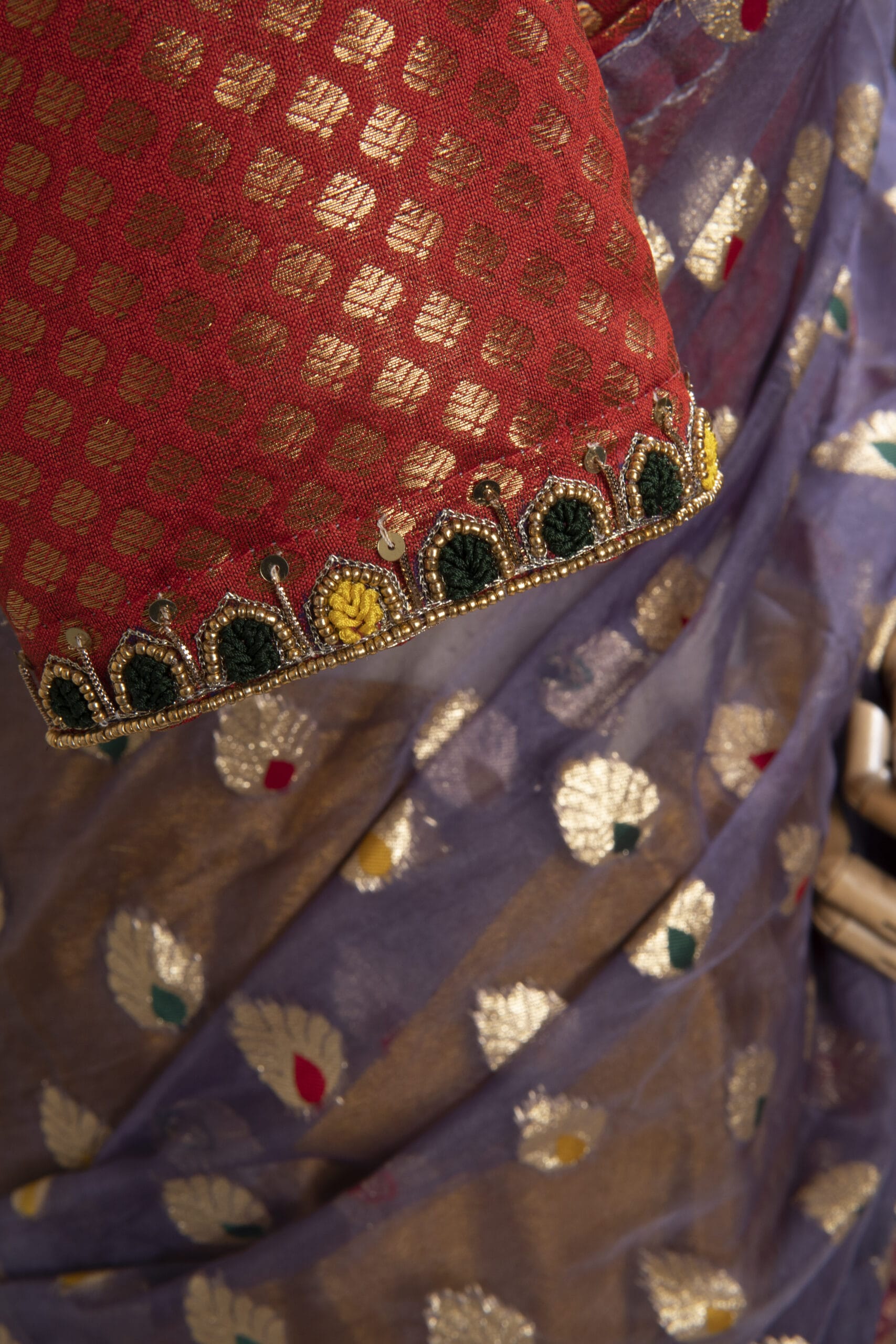 Meena Work Tissue & Chinon Silk Saree - Image 4