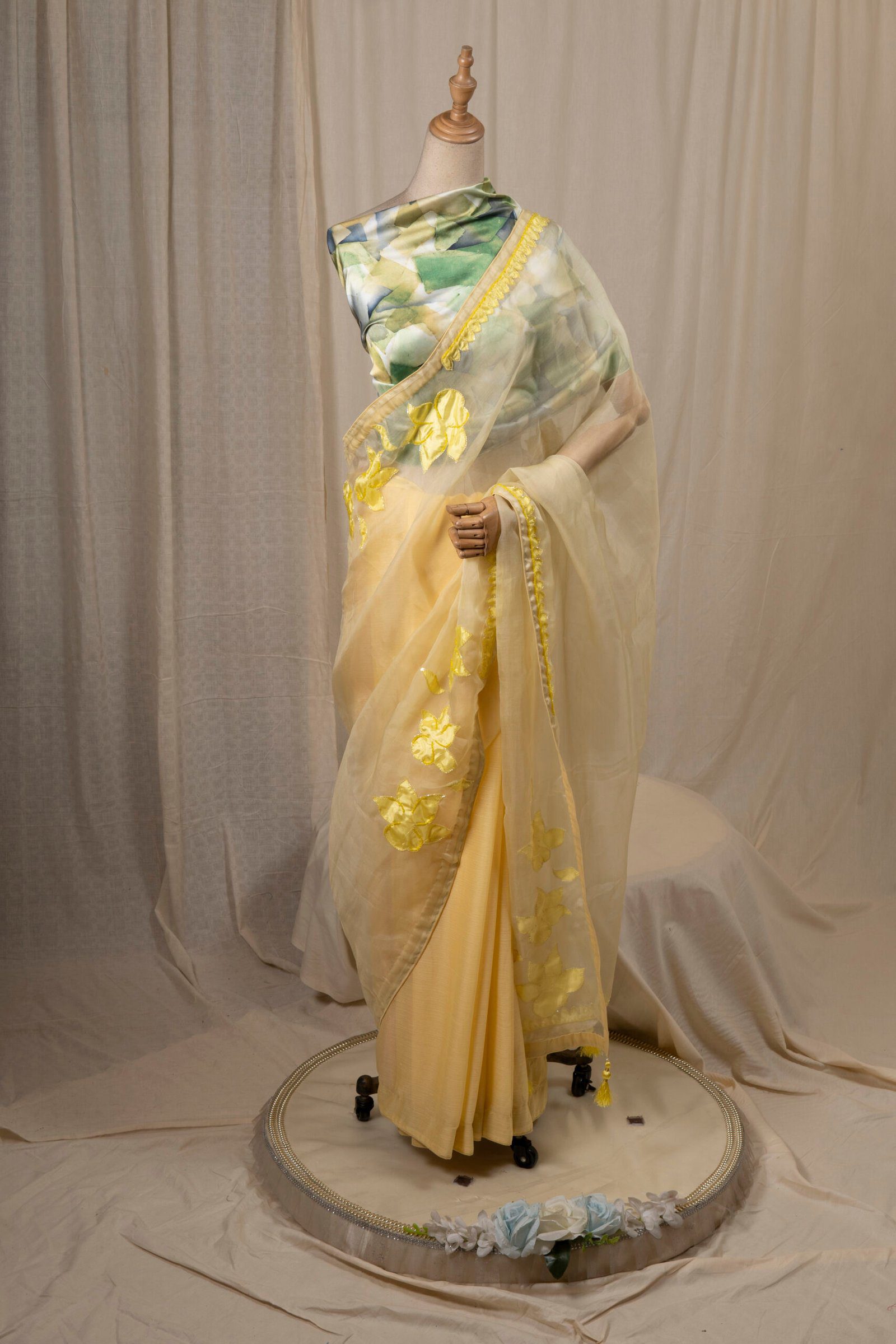 Laser Cut Poppy Applique Saree
