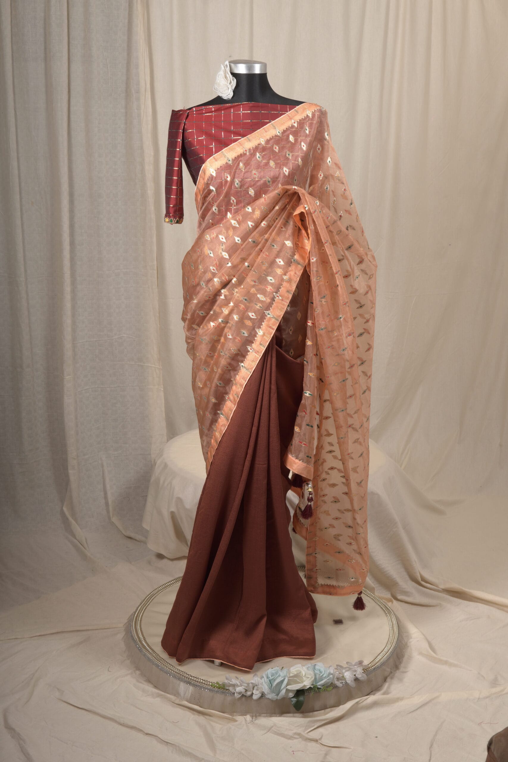 Meena Work Tissue & Chinon Silk Saree