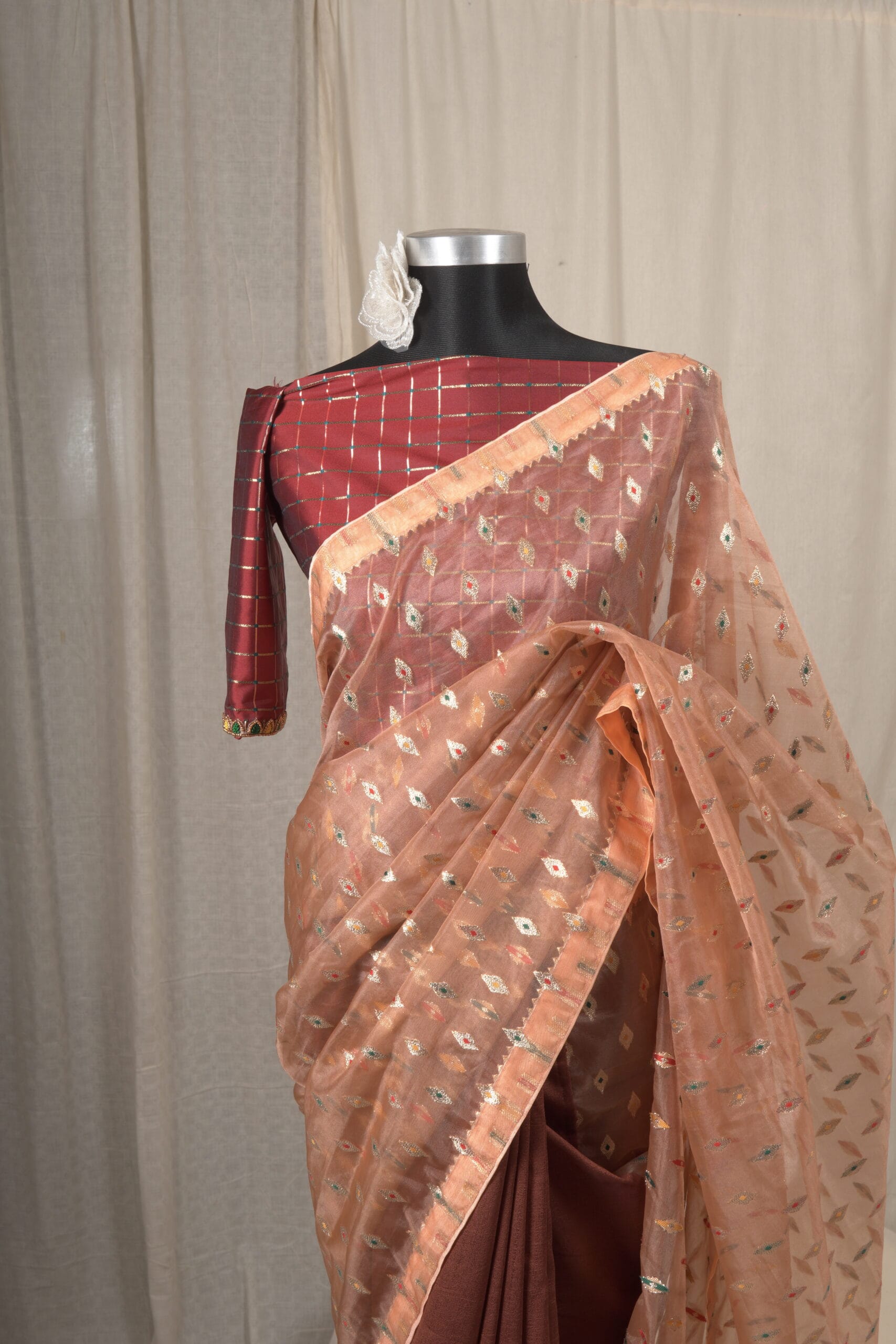 Meena Work Tissue & Chinon Silk Saree - Image 2