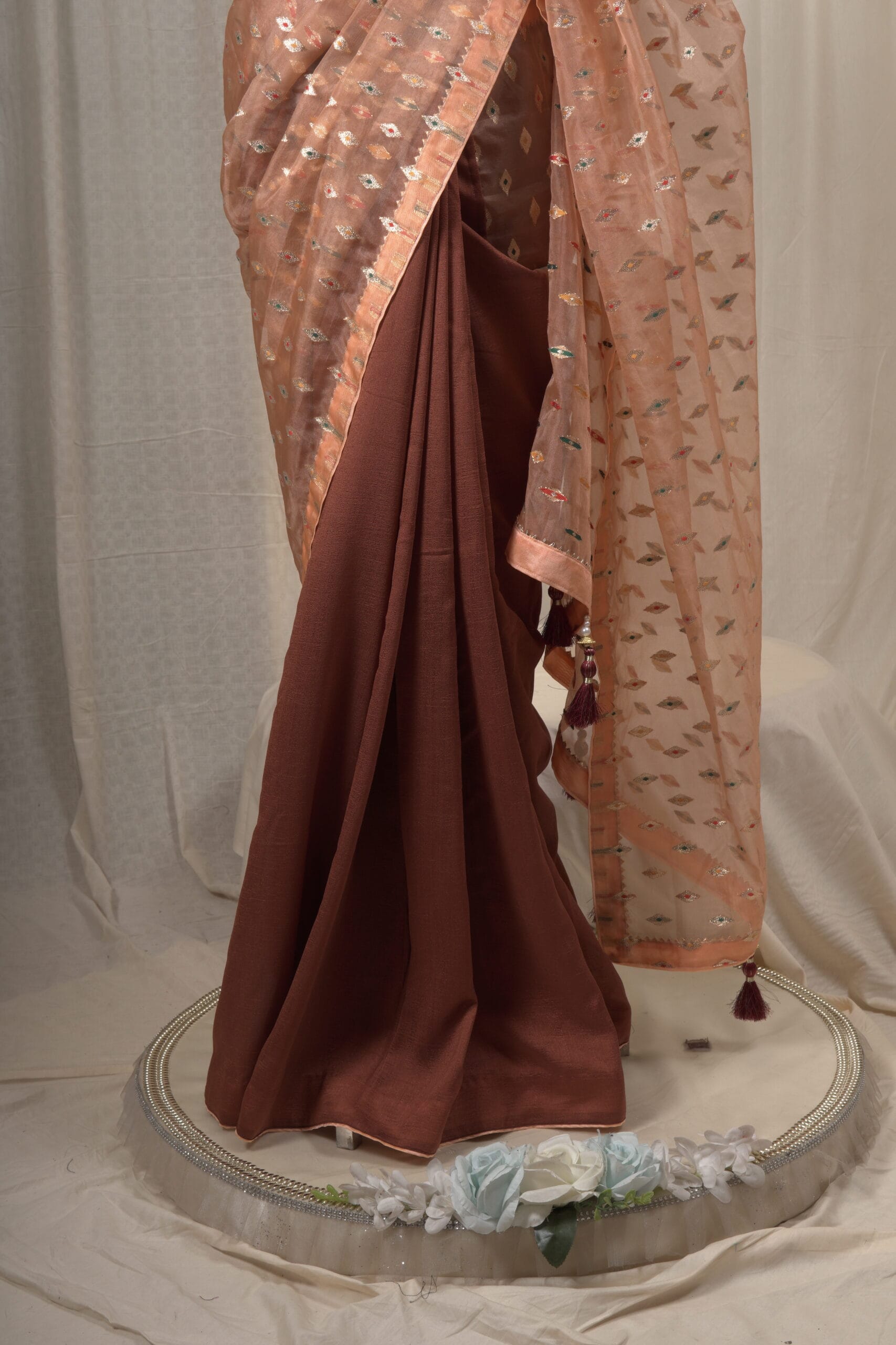 Meena Work Tissue & Chinon Silk Saree - Image 3