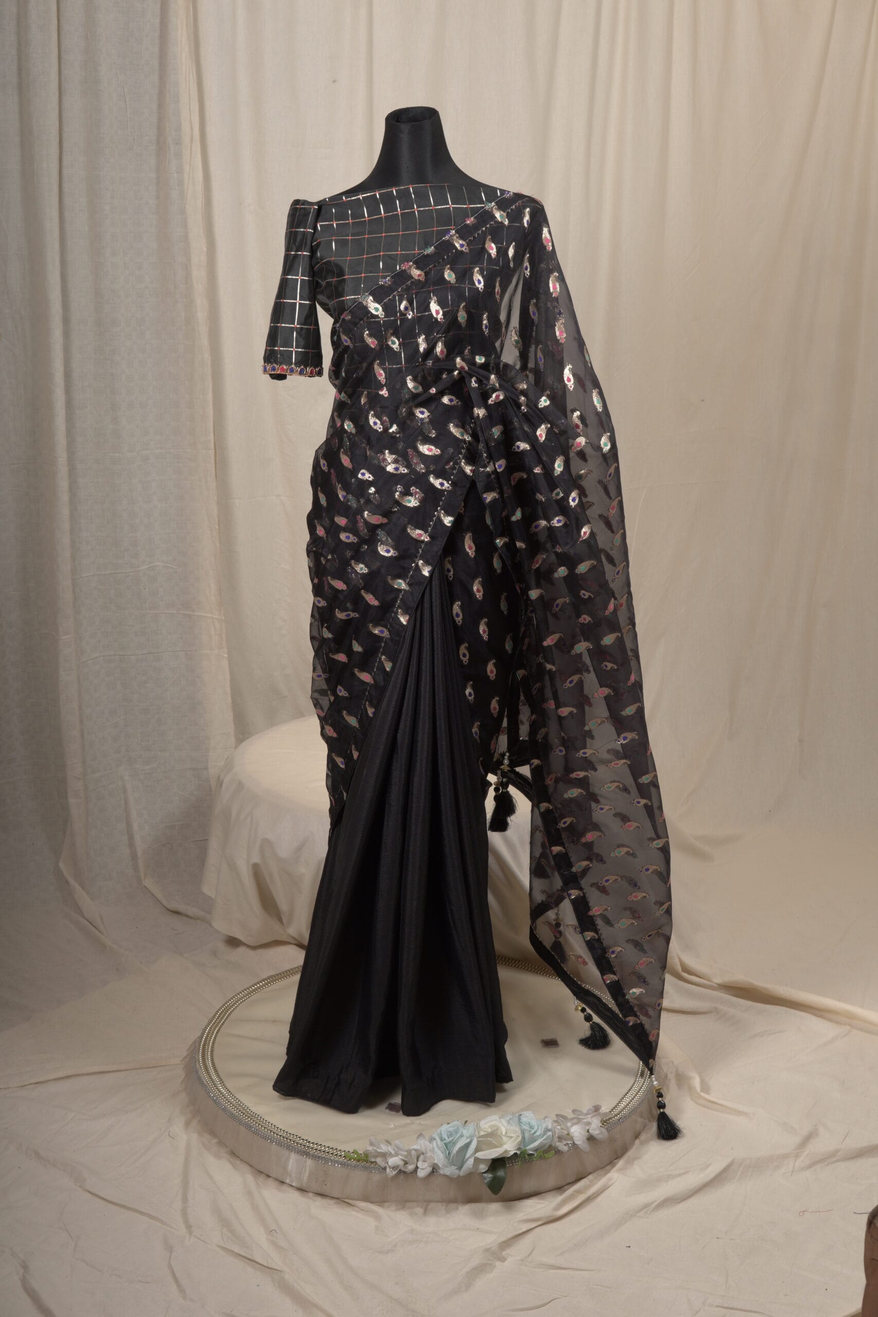 Meena Work Tissue & Chinon Silk Saree