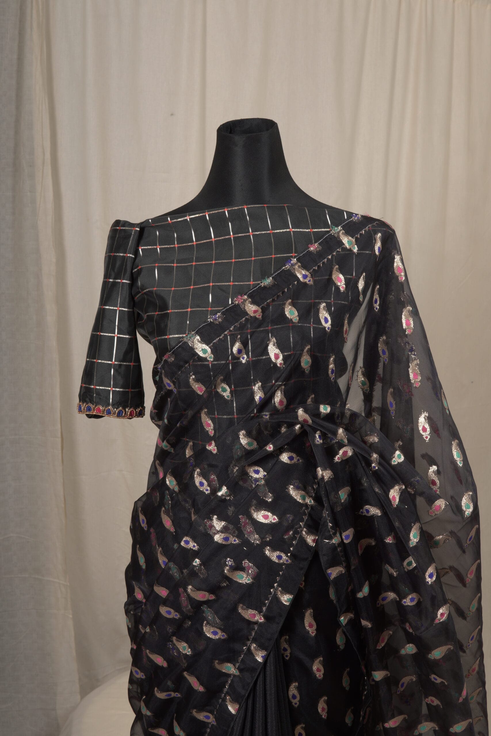 Meena Work Tissue & Chinon Silk Saree - Image 2