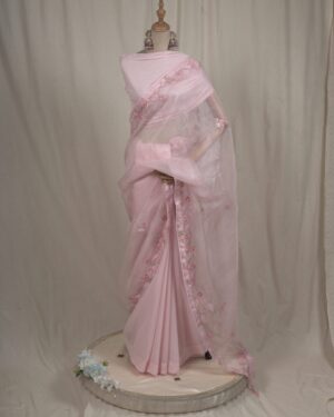 Laser Cut Applique Muslin Saree
