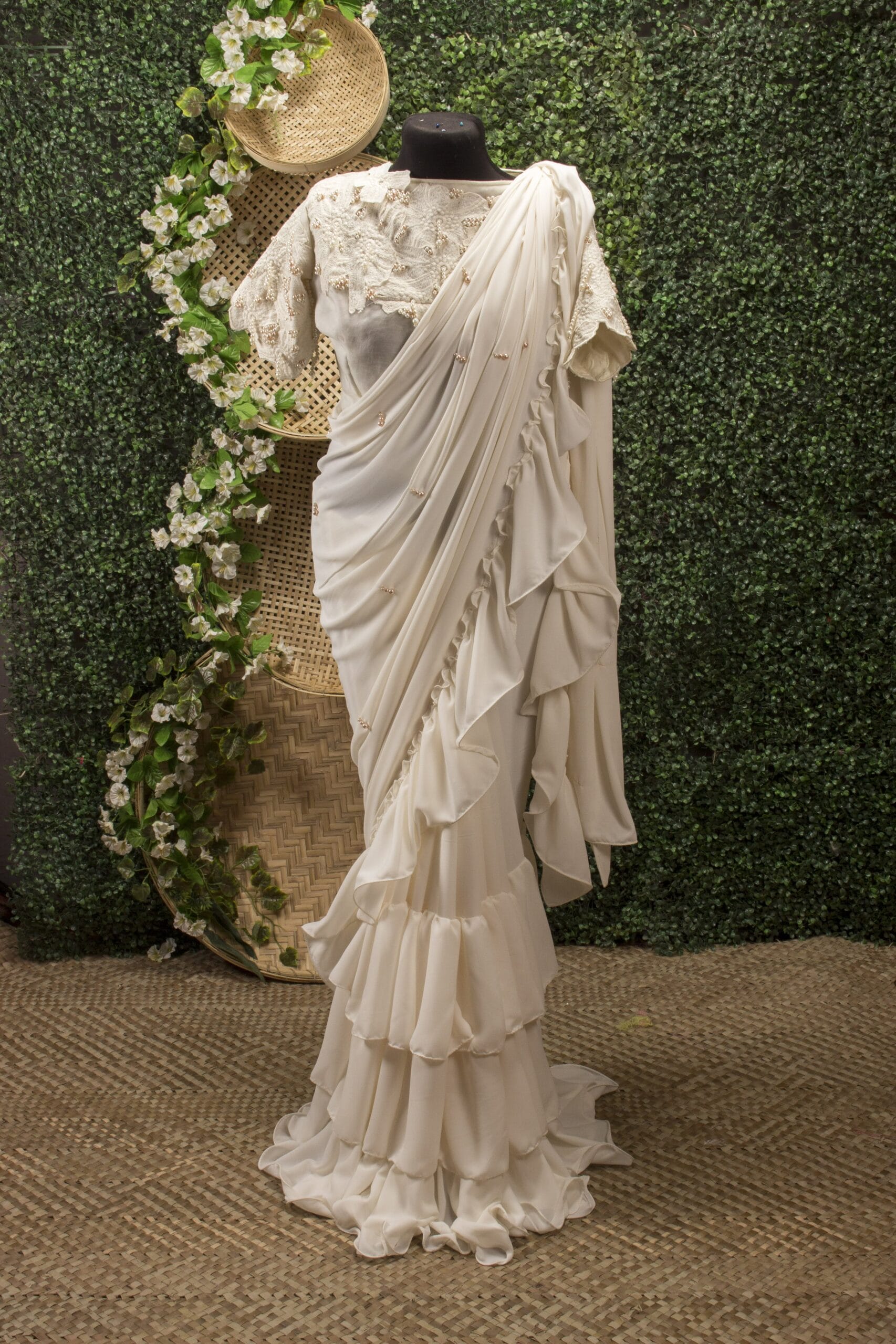 Georgette Saree with Double Ruffle Frills