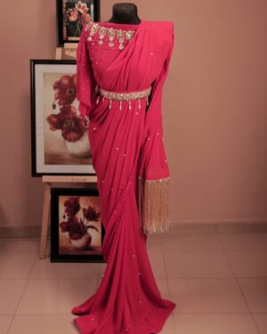 Elegance Crepe Georgette Saree with Waist Belt