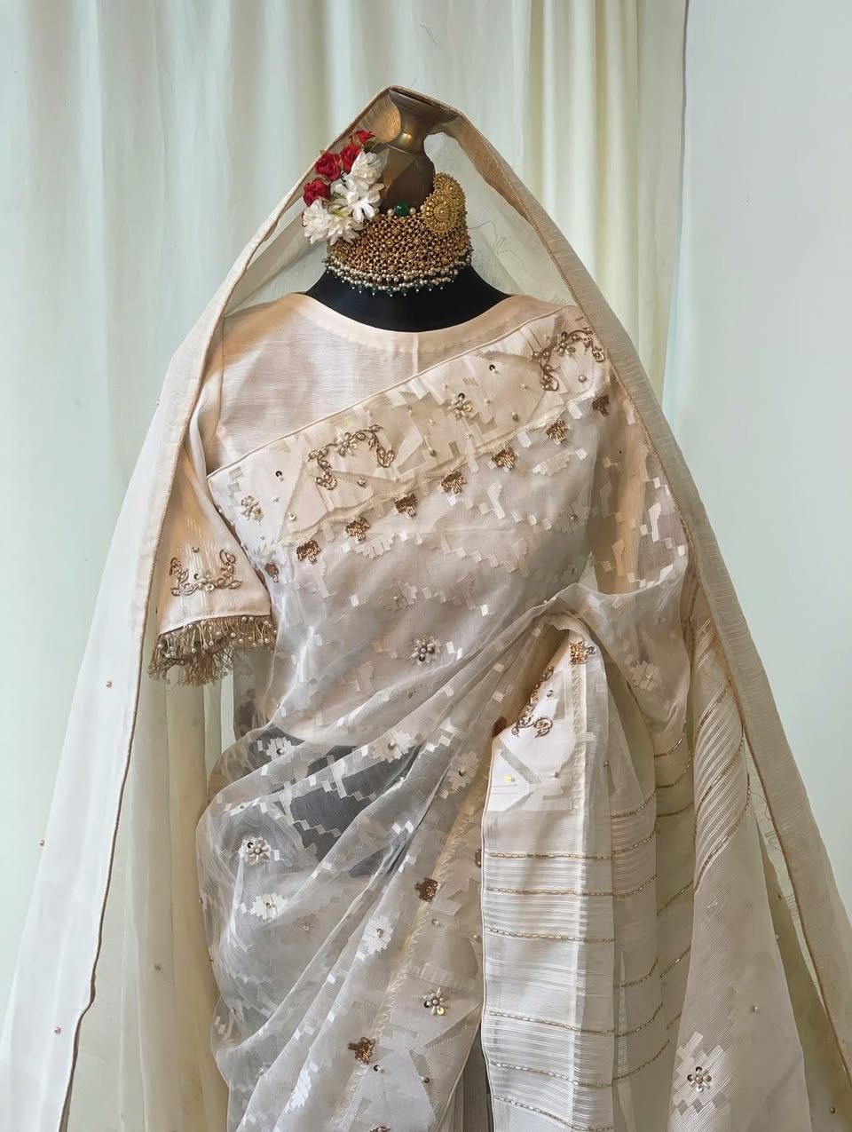 White Lota Zardosi Jamdani